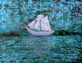 Art painting of the white boat