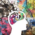 Art and Paintings around and inside human`s brain profile