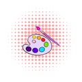 Art palette with paint brush icon, comics style Royalty Free Stock Photo