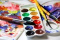 Art palette and watercolors Royalty Free Stock Photo