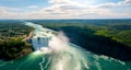 art Panoramic view of a waterfall on a large river, Mighty Waterfall. background concept for travel banner or postcard
