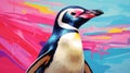 Vibrant Penguin Painting With Realistic Detailing And Color Gradients