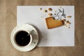 Art photo drawn birds stinging cookies and a cup of coffee good morning