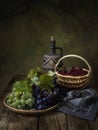 Still life with grapes and raspberry Royalty Free Stock Photo