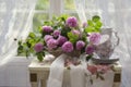 Still life with bouquet of pink shrub roses Royalty Free Stock Photo