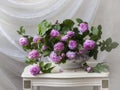 Still life with bouquet of pink shrub roses Royalty Free Stock Photo