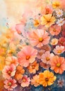 Vibrant peach flowers on a blue canvas, a beautiful art piece Royalty Free Stock Photo