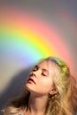 Art portrait fantasy dream tranquil woman rainbow Royalty Free Stock Photo