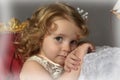 Art portrait of a pretty little girl wearing princess dress