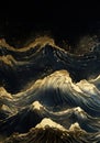 Beautiful abstract golden and black ocean waves wall art.