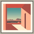 an art print of a desert landscape with a view of mountains