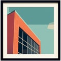 an art print of an orange building with windows