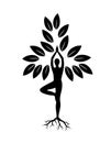 Yoga tree. Silhouette of man and tree in yoga pose