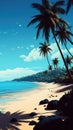 Tropical Beach With Coconut Trees In Hiroshi Nagai Style Royalty Free Stock Photo