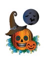 Art Pumpkin Witch Skull Halloween day. Royalty Free Stock Photo