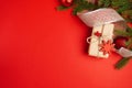Art red Christmas holidays background, greeting card with paper gift box Royalty Free Stock Photo