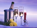 Art romantic view with champagne and candles