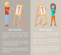 Art School, Creative People Painting in Graphic