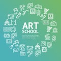 Art School Round Design Template Line Icon Concept. Vector