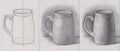 Academic pencil drawing sketch of a beer mug. Art education tutorial step by step. Lines and strokes. Art school still life