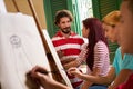 Art School With Teacher And Students Painting In Class