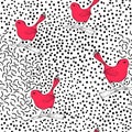 Art seamless pattern with black dots and birds. Polka trendy hand drawn texture. Vector Illustration.