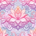 Art seamless pattern lotus flower mandala. Ethnic abstract print. Colorful repeating background texture. Culture bohemian ornament Royalty Free Stock Photo
