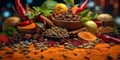 The Art of Seasoning Closeup of Colorful Cooking Aromas in Spices and Foods. Generative AI