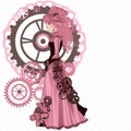art set of steampunk pink steampunk girl, watercolor clip art , white background, created with artificial intelligence, Royalty Free Stock Photo