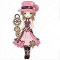 art set of steampunk pink steampunk girl, watercolor clip art , white background, created with artificial intelligence, Royalty Free Stock Photo