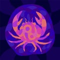 Art with shiny neon colored crab silhouette