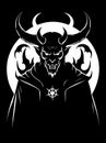 silhouette of the evil warrior with a horns. black illustration