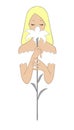 Art sketch of blonde bride with lily flower.