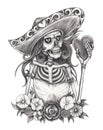 Art skull day of the dead. Royalty Free Stock Photo