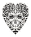 Art skull heart day of the dead.