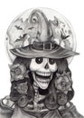 Art skull witch Halloween day.