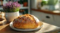 The Art of Sliced Grain: A Loaf of Bread Rests on a Plate Royalty Free Stock Photo