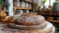 The Art of Sliced Grain: A Loaf of Bread Rests on a Plate Royalty Free Stock Photo