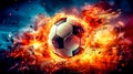 art soccer ball in a colorful explosion of fire energy and movement, sports performance, made with Generative AI Royalty Free Stock Photo