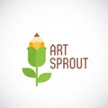 Art Sprout Abstract Vector Emblem, Label or Logo Template. Pencil Flower Flat Style Concept. Royalty Free Stock Photo