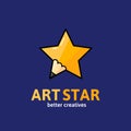 Art Star Abstract Vector Sign, Emblem or Logo Template. Creative Pencil Concept Symbol with Typography. Royalty Free Stock Photo