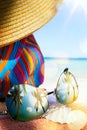 Art Straw hat and sun glasses on a tropical beach Royalty Free Stock Photo