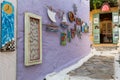 Art street and gallery, old village at Alonissos island, Greece Royalty Free Stock Photo