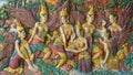 Art stucco from Thai mythology hang on wall. Royalty Free Stock Photo