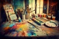 Art Studio: Capture a set of images that showcase a colorful, inspiring art studio. Generative AI