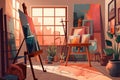 Art Studio: Capture a set of images that showcase a colorful, inspiring art studio. Generative AI