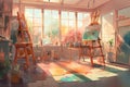Art Studio: Create a set of images that showcase a colorful, expressive art studio. Generative AI