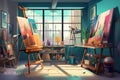Art Studio: Create a set of images that showcase a colorful, expressive art studio. Generative AI