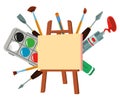 art studio hand drawn art tools and supplies set. Palette paintbrush pensil oil paint watercolor