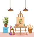 Art studio interior colorful vector illustration.